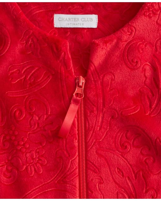Charter Club Red Embossed Velour Zip-front Robe