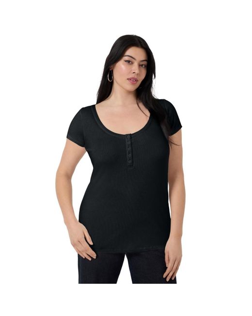 June + Vie Black June + Vie Plus Size June + Vie Ribbed Henley Top