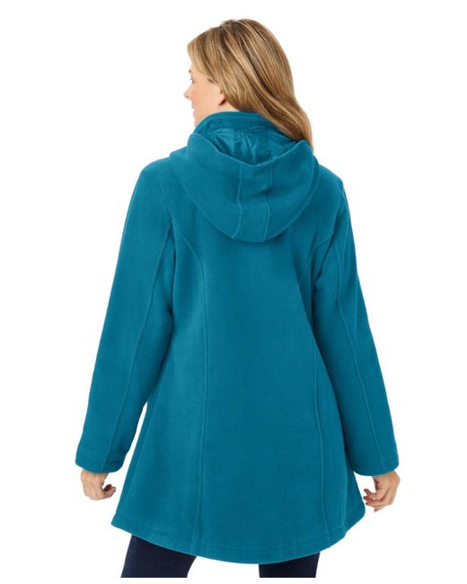 Woman Within Blue Within Hooded A-line Fleece Coat