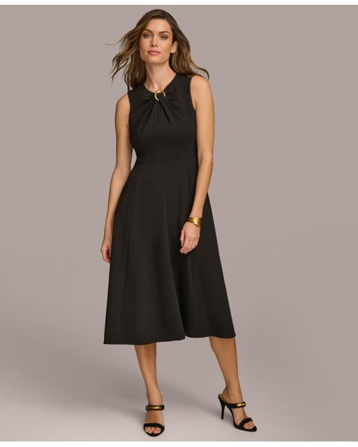 Donna Karan Black O-ring Fit & Flare Dress