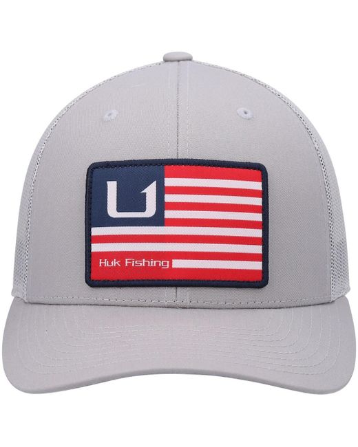 HUK Gray S And Bars American Trucker Snapback Hat for men