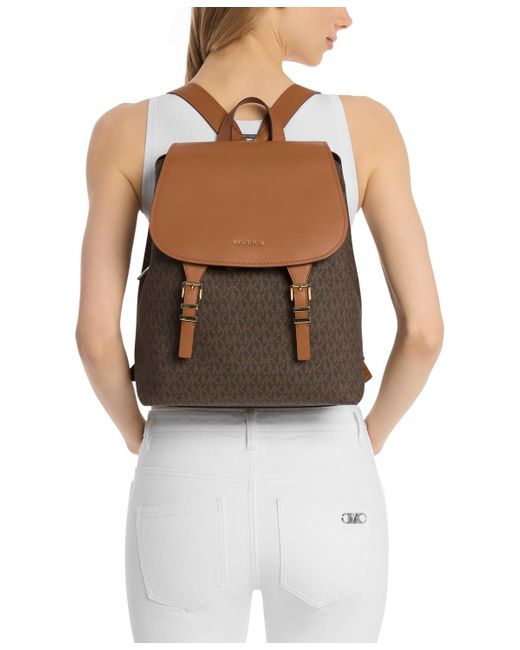 Michael Kors Black Michael Quinn Medium Signature Logo Flap Backpack