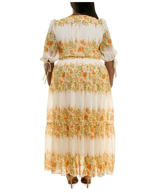 Taylor Metallic Plus Size Floral-print Chiffon A-line Midi Dress