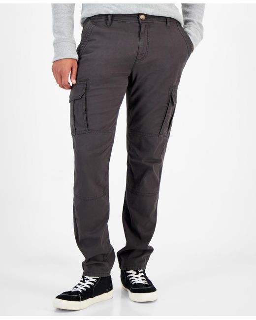 Sun & Stone Gray Sun + Stone Garment-dyed Straight-fit Morrison Tapered Cargo Pants for men