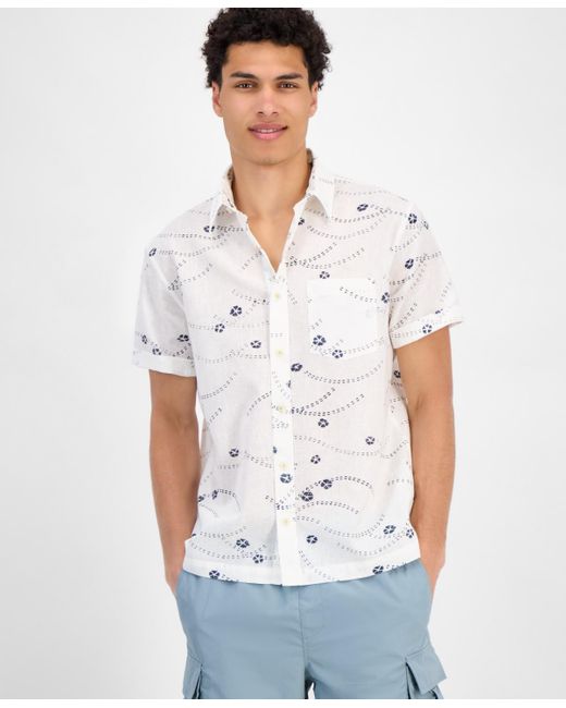 Sun & Stone White Sun + Stone Damien Short Sleeve Abstract Print Linen Blend Button-front Shirt for men