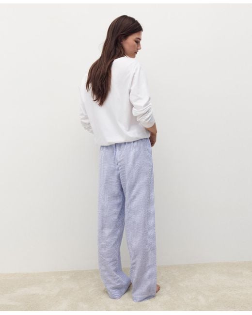 Mango White 2-piece Seersucker Striped Pajamas