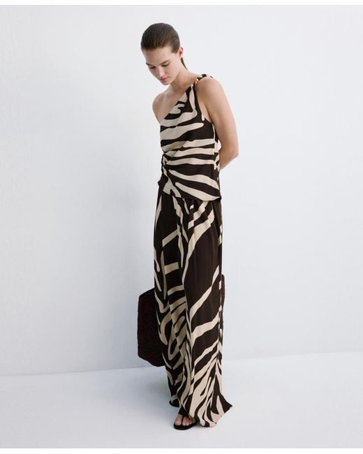Mango Black Flowy Printed Pants