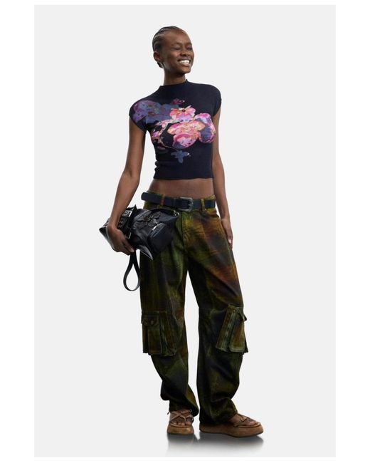 Desigual Blue Printed High Neck Blouse