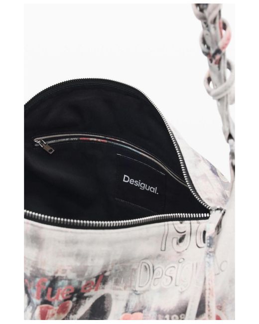 Desigual White Large Printed Bag