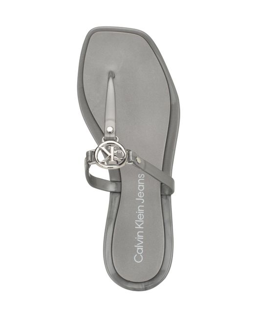 Calvin Klein White Edhen Logo T-strap Flat Jelly Sandals