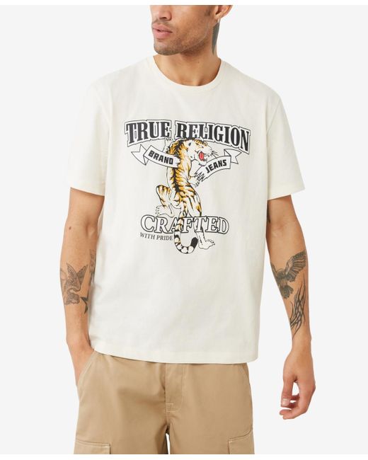 True Religion White Short Sleeve Relaxed Tiger Tee for men
