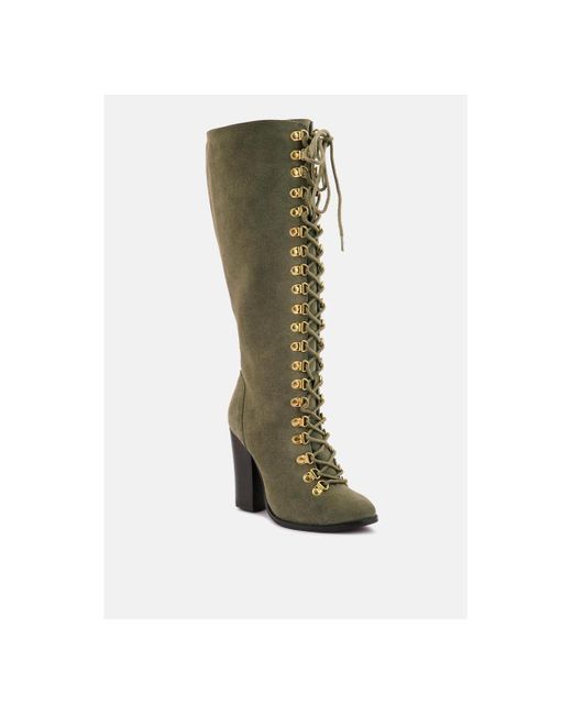 Rag And Co Street Slay Antique Eyelets Lace Up Knee Boots In Green Lyst 