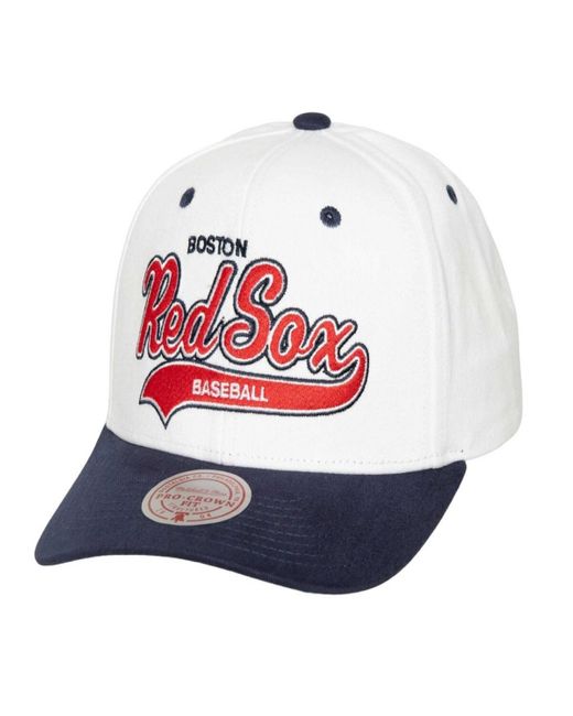 Mitchell & Ness White Mitchell Ness Boston Red Sox Cooperstown Collection Tail Sweep Pro Snapback Hat for men