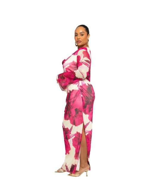 FASHION-SZN CURVE Red Plus Size Long Sleeve Floral Print Maxi Dress