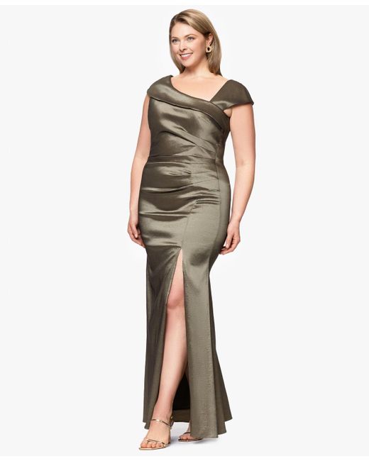 Xscape Metallic Plus Size Asymmetrical-neckline Long Sheath Dress