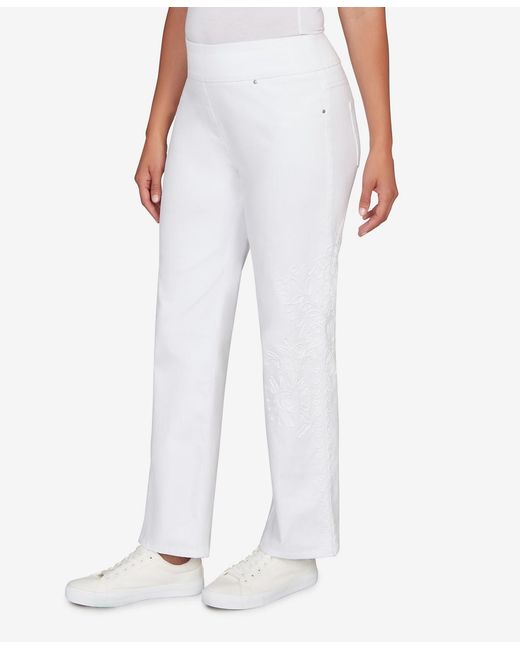 Ruby Rd White Petite Embroidered Stovepipe Pull On Jeans
