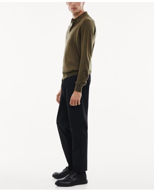 Mango Gray 100% Merino Wool Long- Sleeved Polo Shirt