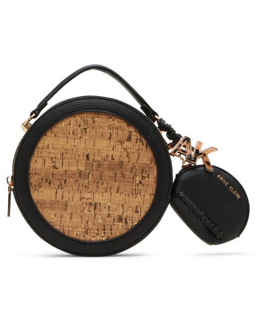 Anne Klein Black Cork Circle Small Crossbody Bag