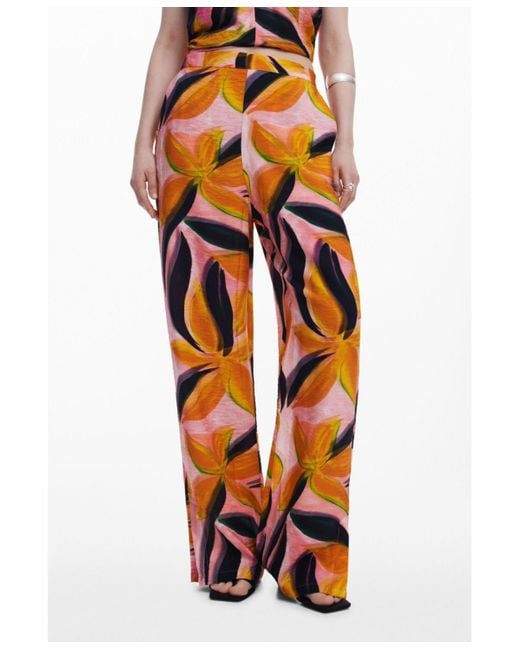 Desigual Orange Floral Print Trousers