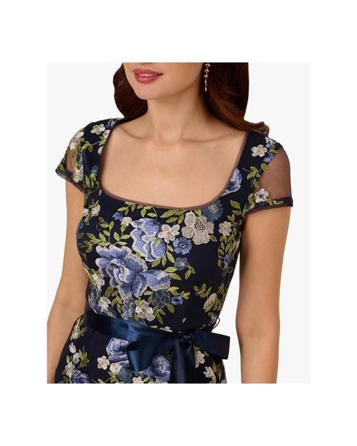 Adrianna Papell Cascading Floral Sheath Gown in Black