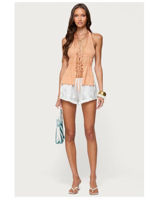 Edikted Brown Sequin Knit Split Front Backless Top