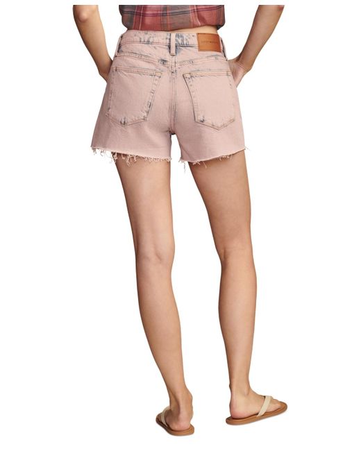 Lucky Brand Pink Cut-hem High-rise Denim Mom Shorts