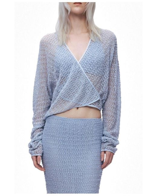 Nocturne Blue Wrap Mesh Blouse