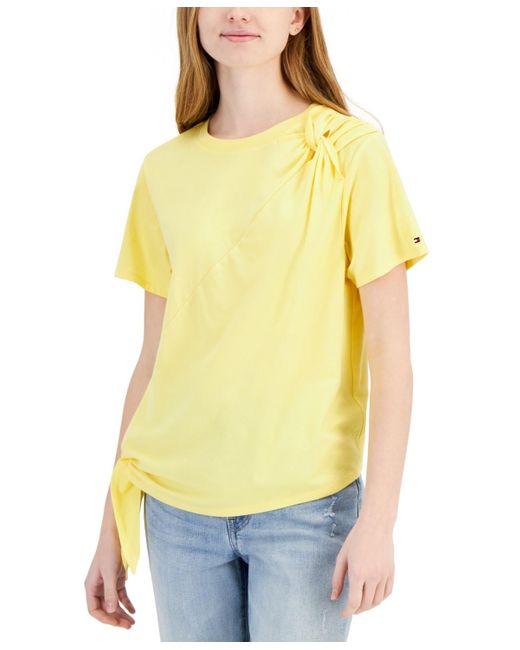 Tommy Hilfiger Yellow Side-tie Short-sleeve Top