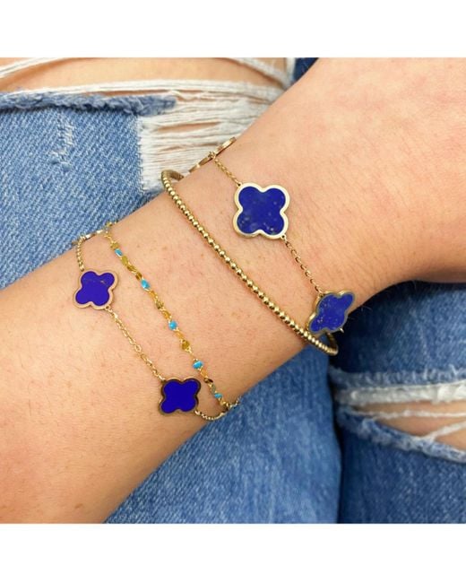 The Lovery Blue Large Lapis Clover Bracelet 14k Gold