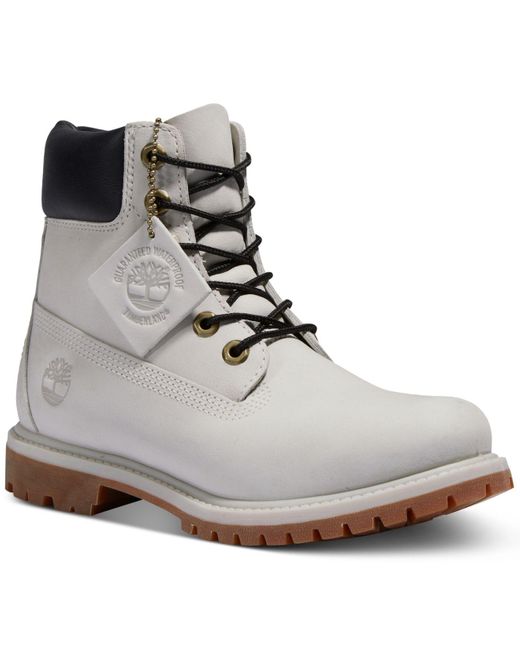 Timberland Leather Waterproof 6" Premium Lug Sole Boots in Light Grey