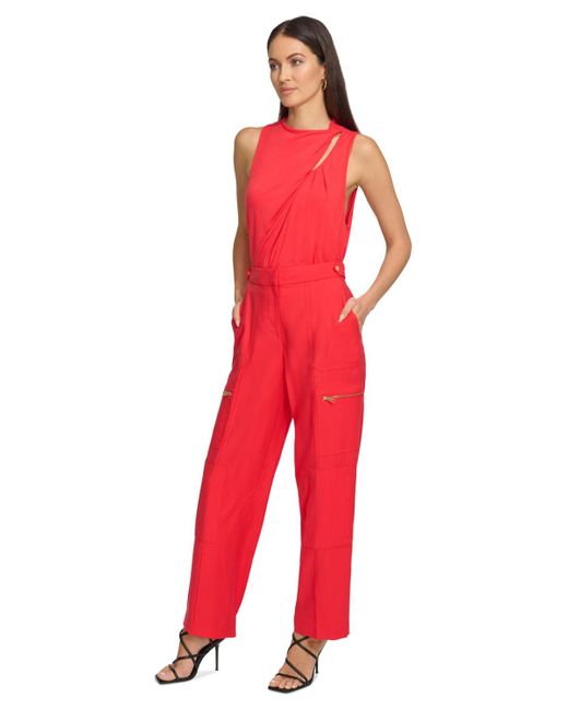 DKNY Red Frosted Twill Mid Rise Cargo Pants