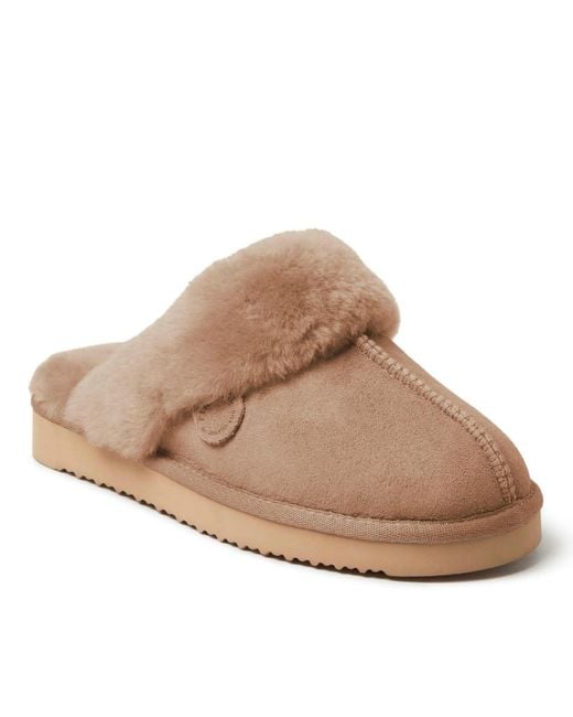 Dearfoams Women's Brown Fireside By Sydney Genuine Shearling Scuff