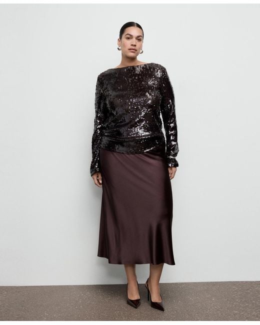 Mango Black Bell-sleeved Sequins Top