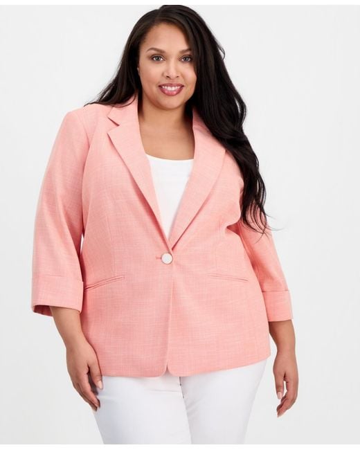 Kasper Pink Plus Size Notch-lapel One-button Blazer