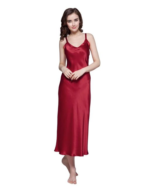 LILYSILK 22 Momme Long & Close Fitting Silk Nightgown in Red Lyst