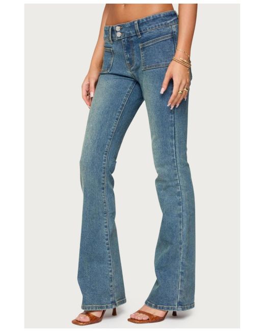 Edikted Blue Mattea Low Rise Flared Jeans