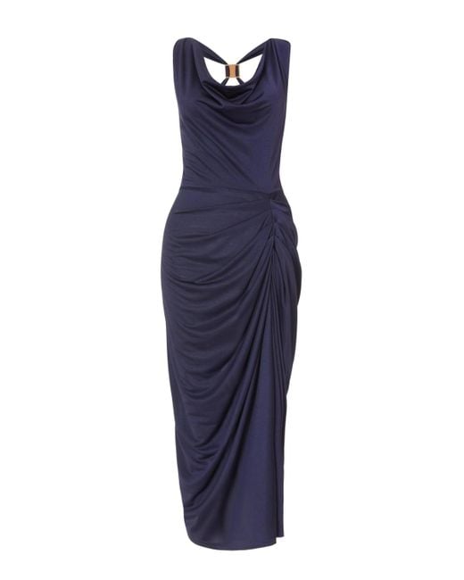 Quiz Blue Disco Cowl Hardware Detail Back Ruched Midi Dress