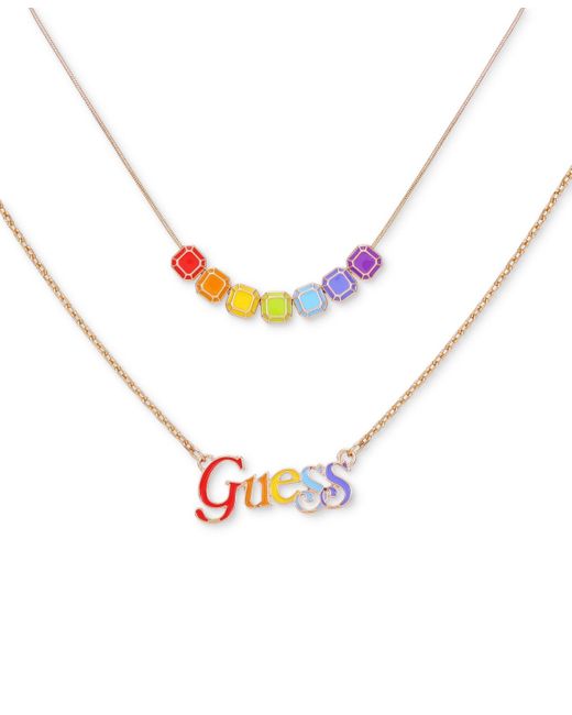 Guess Metallic Tone Rainbow Logo Two-row Necklace