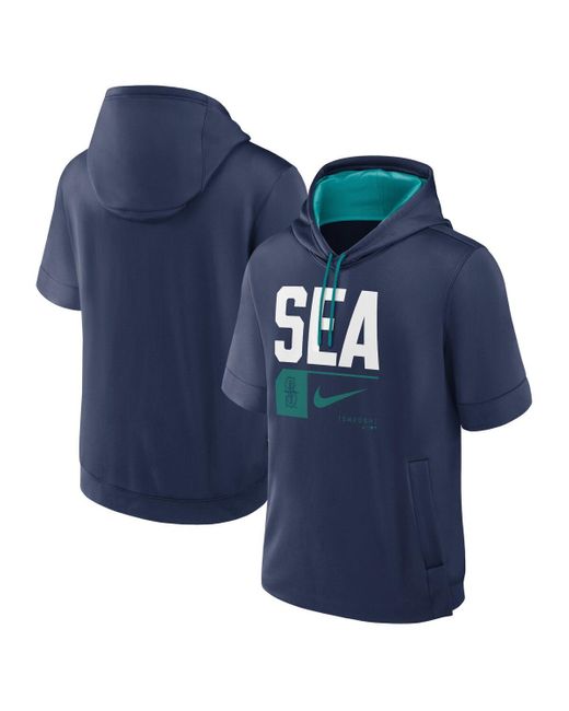 Nike Blue Navy Seattle Mariners Tri Code Lockup Short Sleeve Pullover Hoodie for men