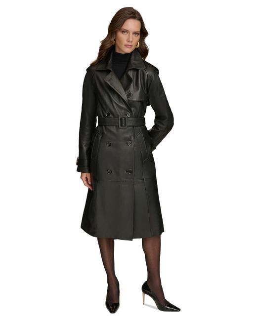 Donna Karan Belted Leather Trench Coat in Black Lyst