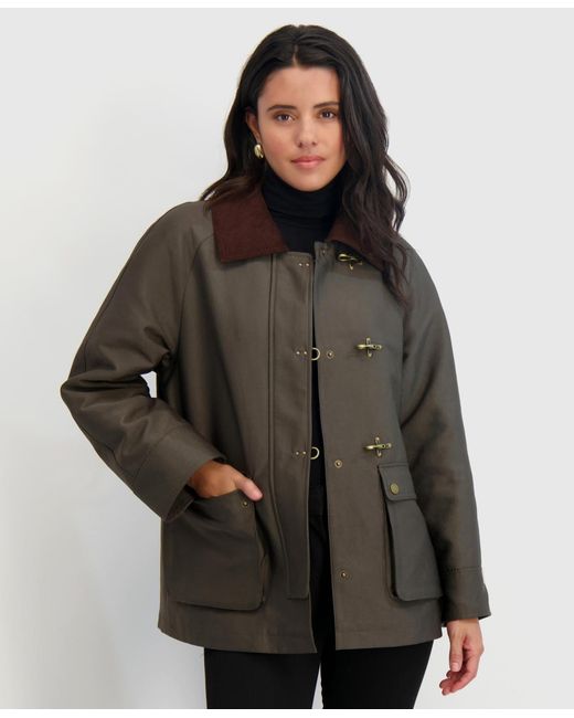 Tahari Brown Collared Canvas Barn Jacket