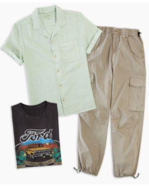 Lucky Brand Linen Camp Collar Short Sleeve Shirt Ford Fun Truck Short  Sleeve T Shirt Parachute Cargo Pant in Green for Men