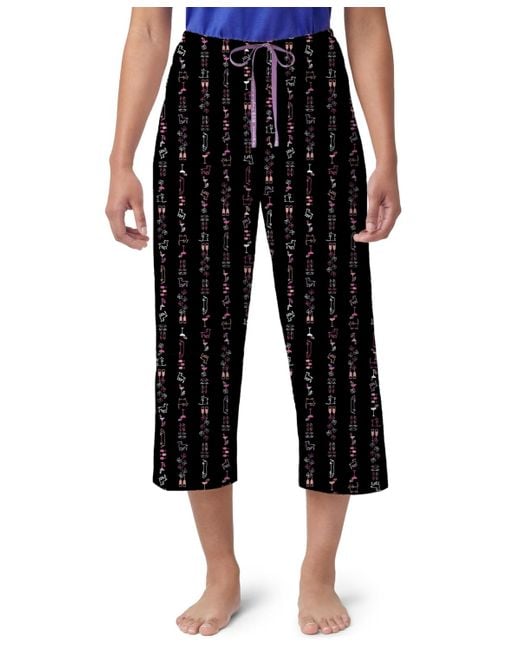 Hue Black Line Em Up Printed Capri Pajama Pants