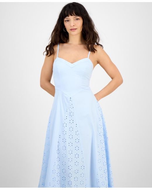 And Now This Blue Petite V-neck Sleeveless Eyelet Maxi Dress