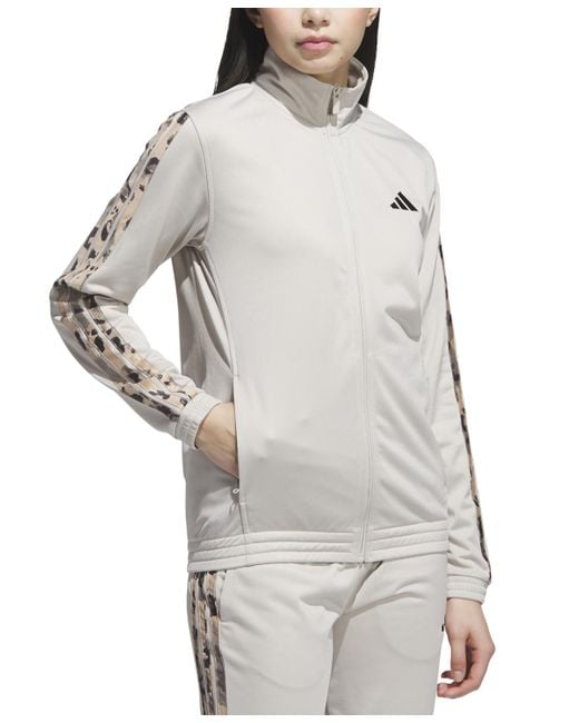 Adidas Gray Animal-print Stripe Tricot Track Jacket