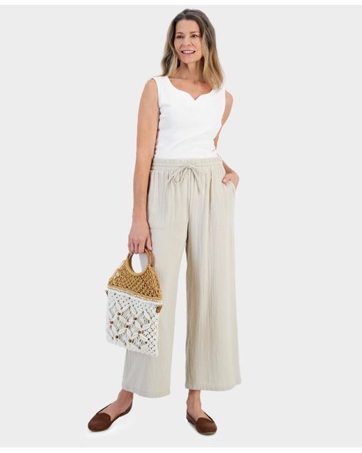 Style & Co. White Cotton Gauze Wide-leg Pants
