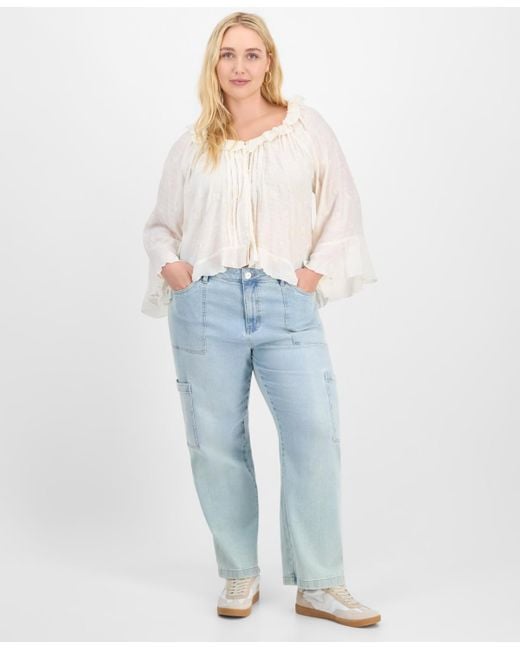 And Now This White Plus Size Bell-sleeve High-low Blouse