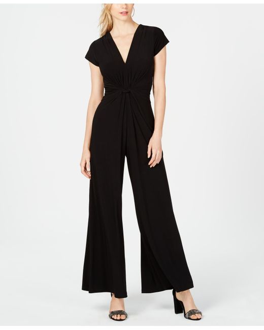 Vince Camuto Petite Plunging Twist-front Jumpsuit in Black | Lyst