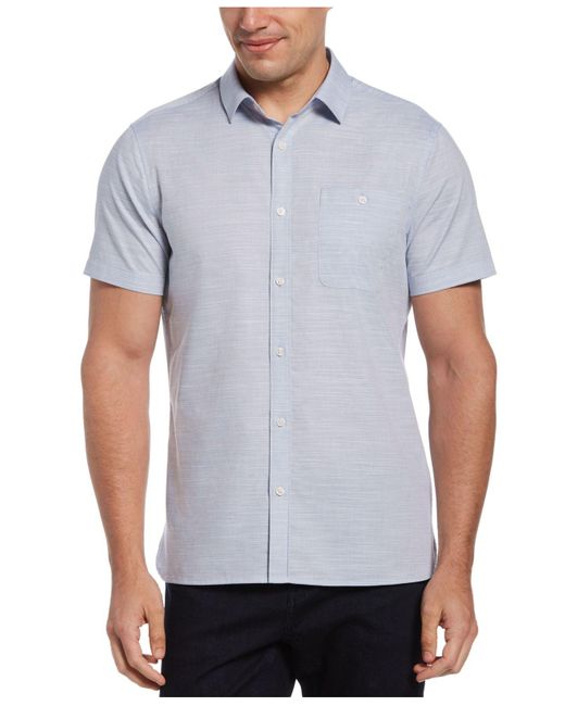 Perry Ellis Cotton Dobby Slub Solid Short Sleeve Buttondown Shirt in