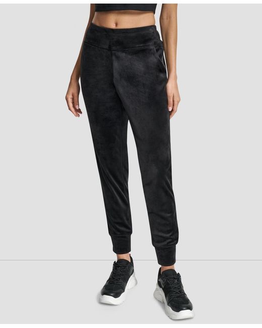 DKNY Black Super Soft Velour Cuffed Metallic Logo joggers